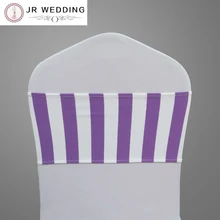 Дешевая Фиолетовая лента для стула, свадебные спандекса, эластичная лента для стула, чехлы в полоску с принтом, вечерние украшения для стула с бантом