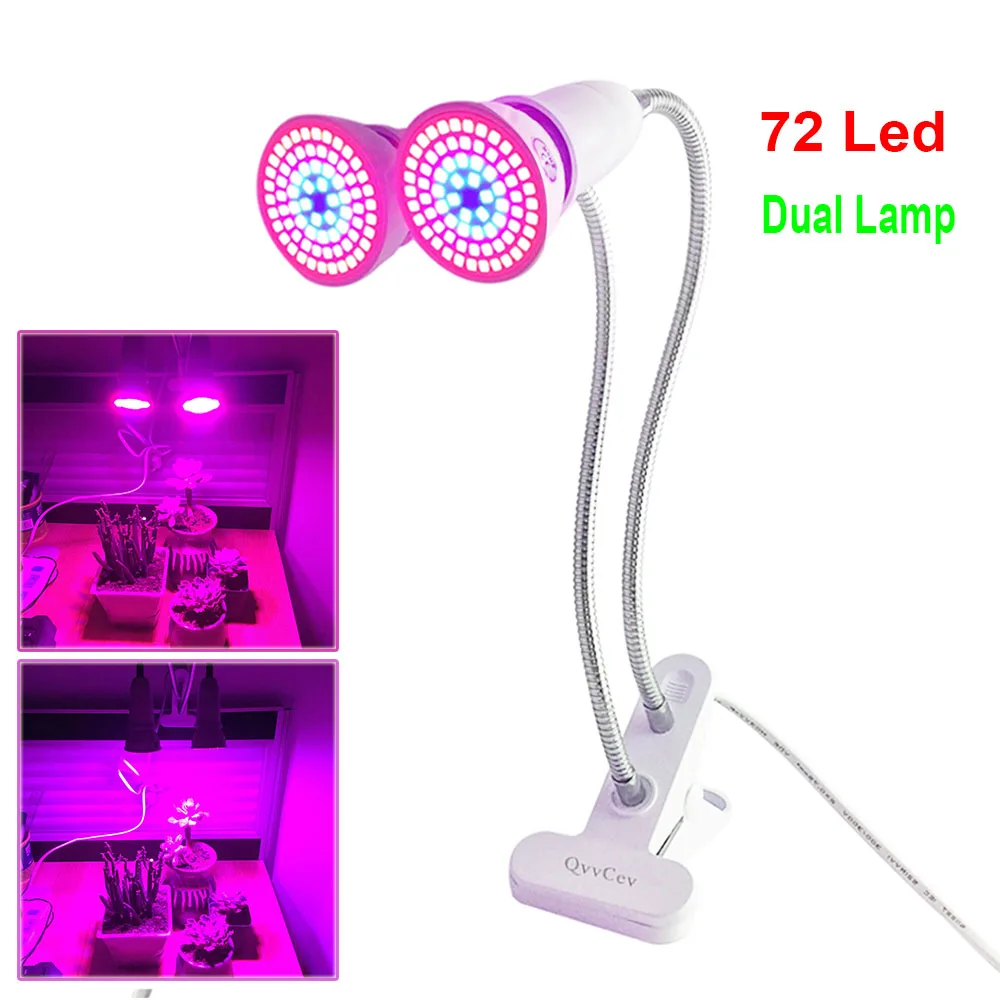 

72 Led Plant Grow Light E27 Dual Lamps Bulb Desk Clip Holder set for Plants Vegetable Flower Indoor Seeds greenhouse hydroponics