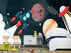 Пользовательские papel parede infantil, планеты ракета фрески для гостиной спальни фон декоративные обои
