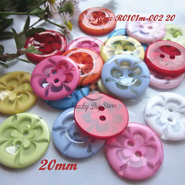 60pcs 20mm 17mm 14mm Mixed Colors 2 holes Flower Pattern Resin Buttons Kids Sweater Cardigan Sewing Accessories Loose Button 2