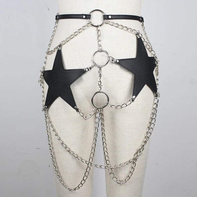 Новая пикантная обувь в стиле панк женские подвязки кожаный ремень Тела Бондаж утягивающий пояс с подтяжками ремни на талии, портупея Корсет серебряное ожерелье с ремни-цепи