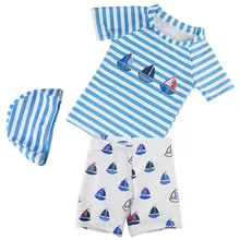 Детский купальник детей скорость Сухой Купальники для малышек маленьких мальчиков купальник комплект синий полосатый лодка одежда заплыва