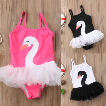 

Toddler Baby Girl Swan One-piece Swimsuit Babies Cartoon String Swim Swimwear Swimsuits Tulle Swimming Bathing Suit