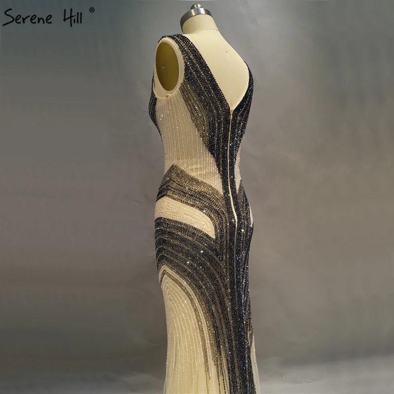 Дубай дизайн Серый роскошный v-образным вырезом Вечерние платья Русалка блестками бисером сексуальные вечерние платья Serene Хилл LA60748