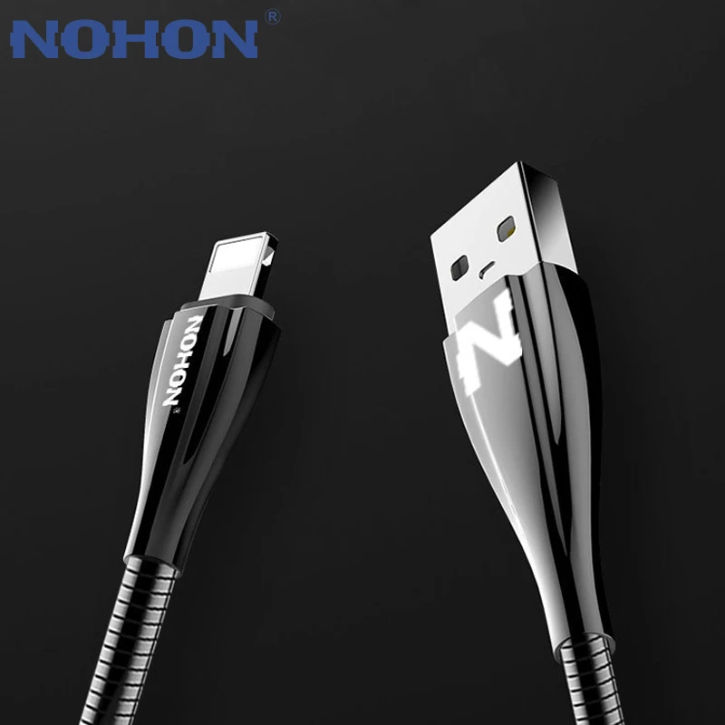 NOHON для iPhone 8 7 6 6S Plus 5 5S USB кабель металлический 8-контактный кабель для зарядного устройства для iPad Mini Быстрая зарядка данных синхронизировать мобильный телефон кабели