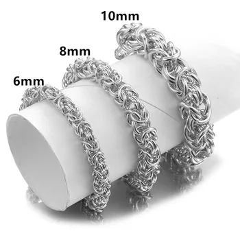 

6mm 8mm 10mm Polishing Silver Color Round Byzantine Chain Bracelet Stainless Steel 7-11 Inches For Men's Jewelry