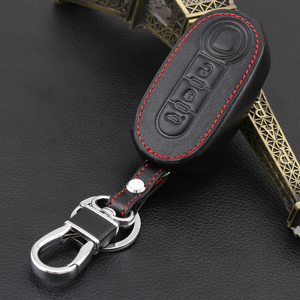 

VCiiC 3 button Genuine Leather car key cover for FIAT 500 Panda Punto Bravo flip cover remote control Car key dust collector