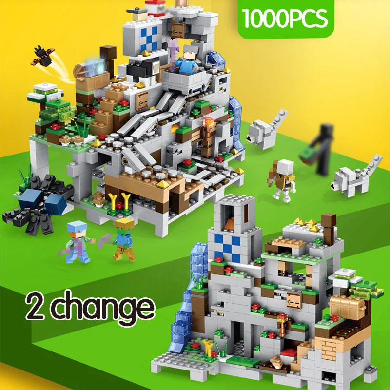 

New My world Model Building Blocks Compatible LegoINGLYS Minecraft The Mountain Cave With Elevator Bricks Toys For Children