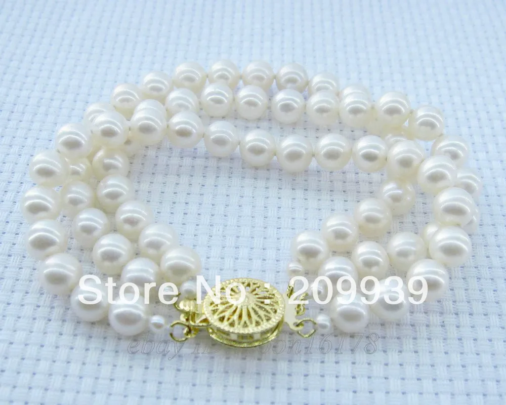 

huij 00189 3 Strand 7-7.5mm Natural White AAA Akoya Pearl Bracelet 6.5" 7.5" 8.5" 14k Gift can choose