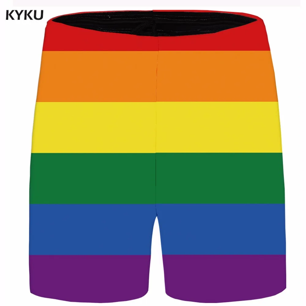 Бренд KYKU, радужные короткие мужские Разноцветные пляжные шорты, летние клетчатые красивые повседневные шорты Карго, крутые мужские шорты с аниме, новинка