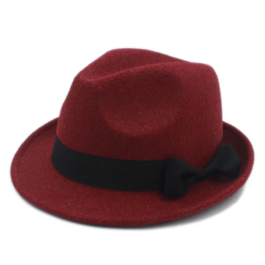 Модная шерстяная Женская фетровая шляпа с бантом для элегантной леди, шерстяная зимняя шапка с бантом, церковный колокол, женская шапка - Цвет: Wine red