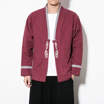 

2019 Big Size Chinese-Style Embroidered Chinese Jacket Male Loose Frog-ButtonTang Suit Male Cardigan Loose Leisure Kimono