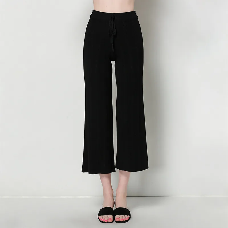 

spring and summer new women's knitted pants large size loose casual pants lace ankle-length pants wide leg pants female 1606