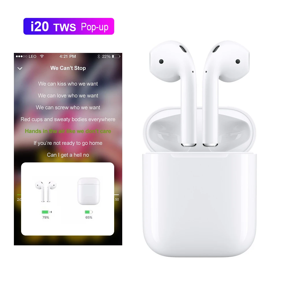

Newest TWS i20 TWS Pop up Bluetooth 5.0 Earphone 4D Super Bass Sound Earbuds Wireless Earphone PK W1 tws i10 i30 i60 i12 i14 tws