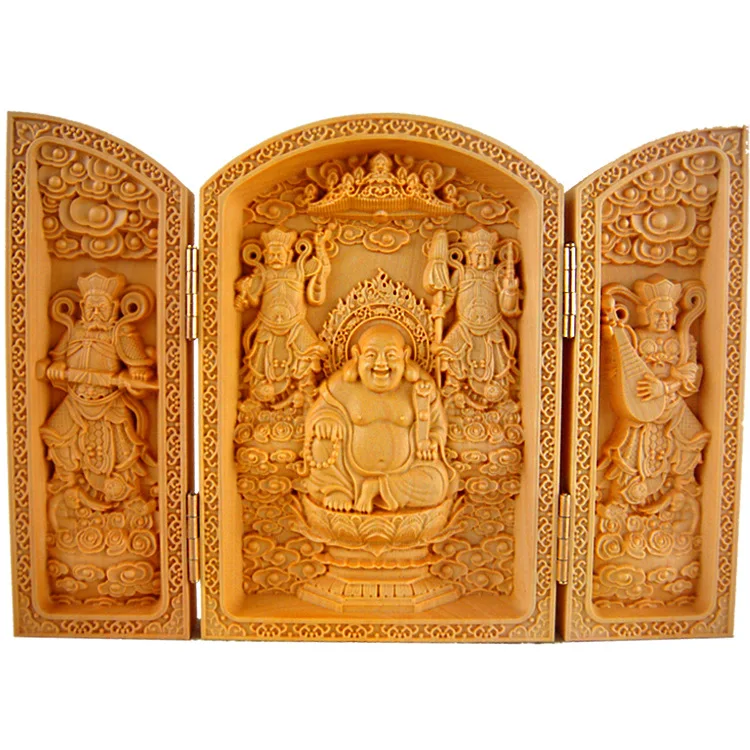 Резьба из самшита, статуи Будды Майтреи, стиль открытой коробки, деревянные поделки, Буддизм godness Guanyin Bodhisattva, 3 рисунка опционально