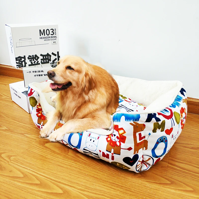 cheap Printed kennel For Dogs Warm Dog House Removable Washable Pet Sofa Cartoon Cat Dog Mat Bed