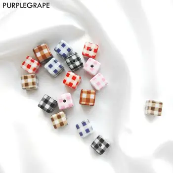 

13mm 10pcs Resin Plaid Perforated Diy Beads Earrings Hair Accessories Materials Japanese and Korean Girls Children Cute Sweet