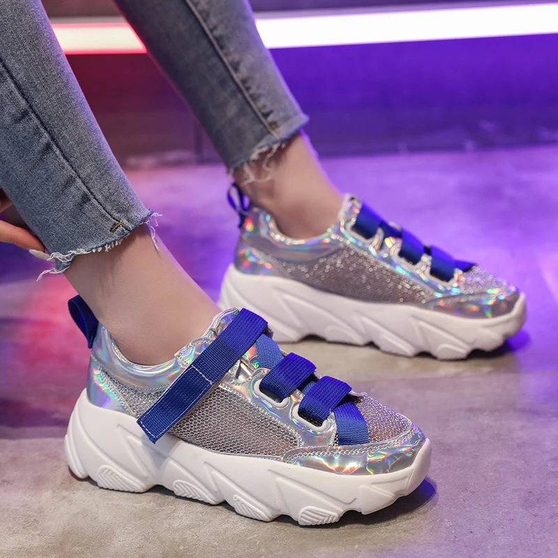 Sailing Lu Sneakers Women Platform Flats Slip On Silver Soft Bottom