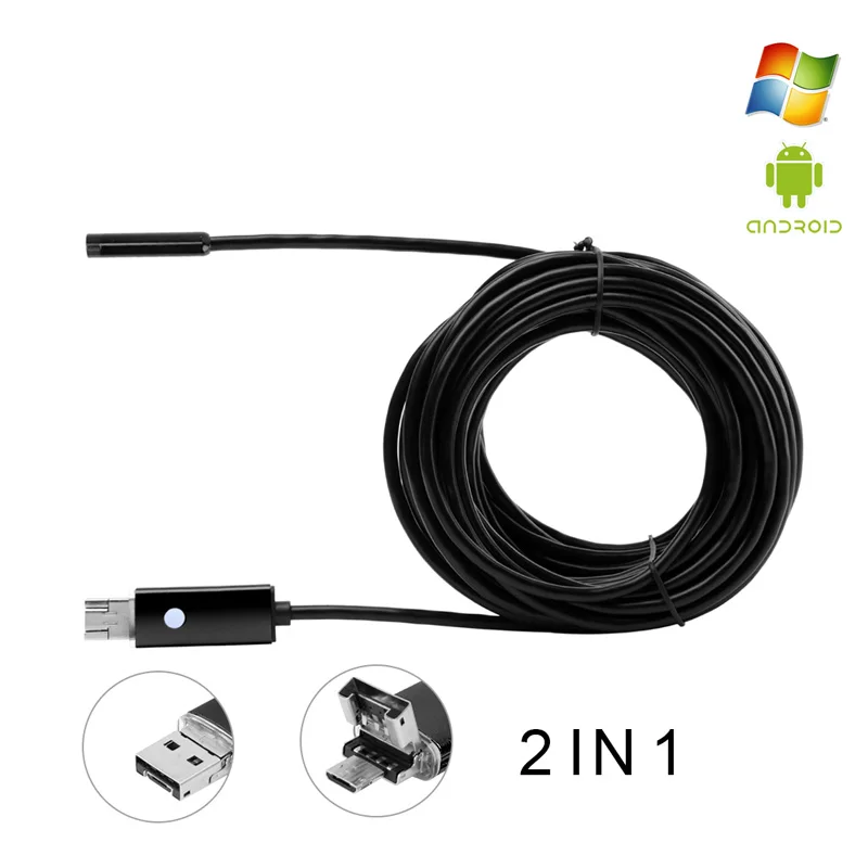 5,5 мм объектив 2в1 Android USB эндоскоп камера 1/m/2 m/3,5 m/5 m Змеиный провод борескопы для Android телефона и ПК для ремонта труб автомобиля