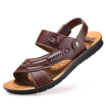 

Nice Summer Cool Men Sandals Slippers Fashion Leather Casual Shoes Men Flat Sandals Breathable Beach Shoes Black Zapatos Hombre