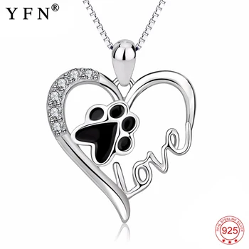 

Genuine 925 Sterling Silver Love Heart Necklace Puppy Animal Paw Print Pendants Necklaces Fashion Jewelry Gift Women GNX13875