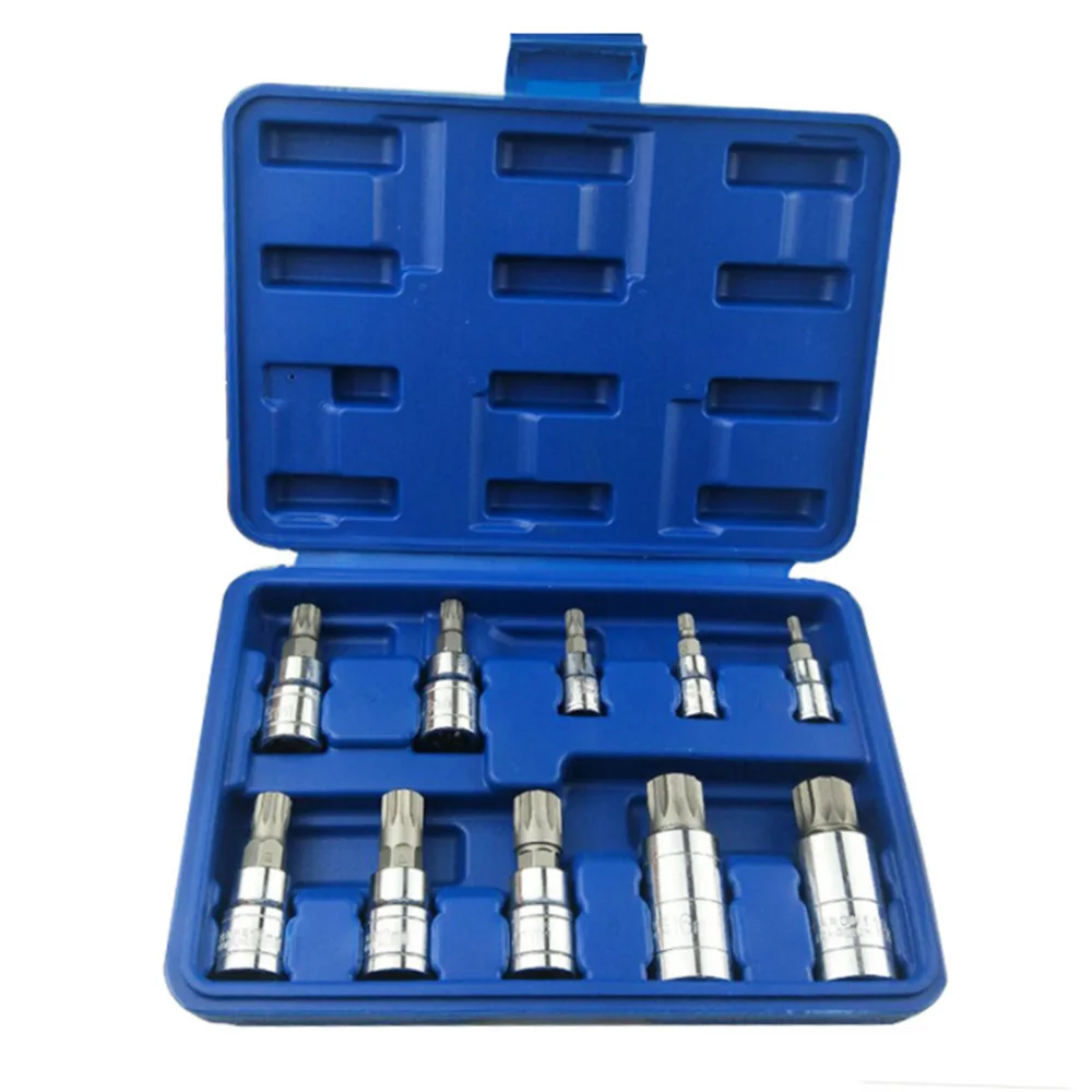 

10 Pcs Allen ead sleeve Wrench set Triple Square Spline Bit Socket Set For Tamper-Proof Lug Nuts 1/4, 3/8,1/2-Inch 4MM-18MM