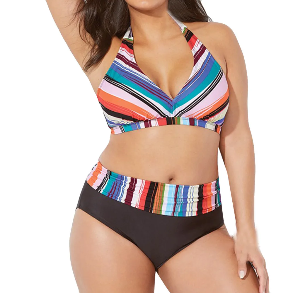 

Plus Size Swimsuit Women Large Size High Waist Two-piece Swimsuit For Ladies Bikini Sexy Beach Wear Swimwear Maillot De Bain #E