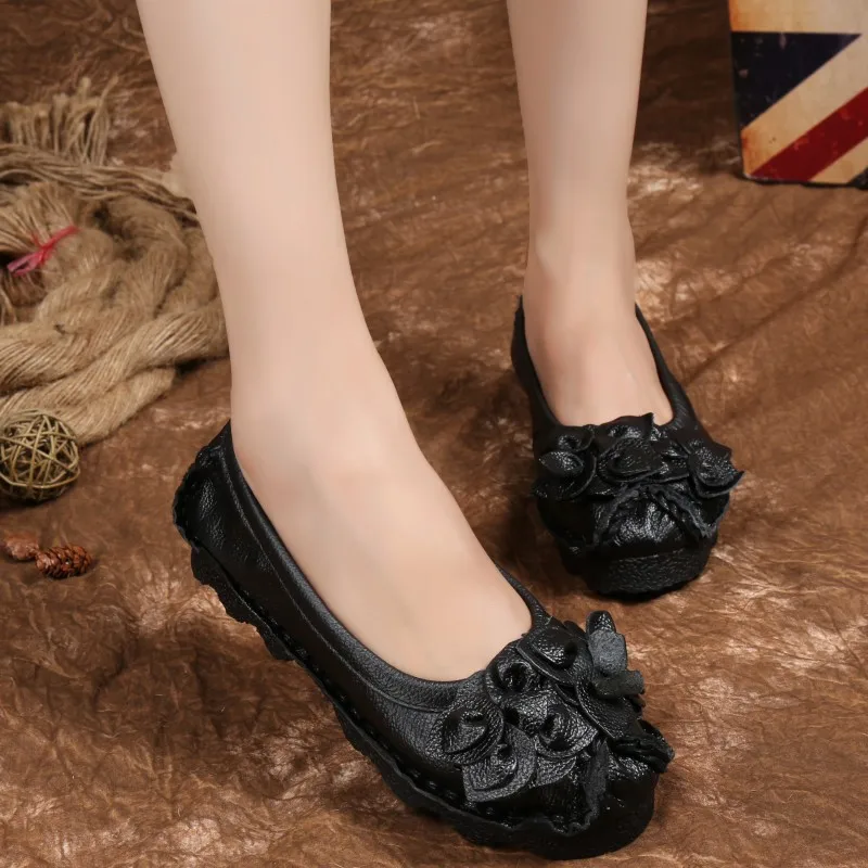 BeckyWalk/Женская обувь на плоской подошве; обувь из натуральной кожи; женские мягкие мокасины ручной работы в стиле ретро; лоферы с цветами; большие размеры 35-42; WSH2985