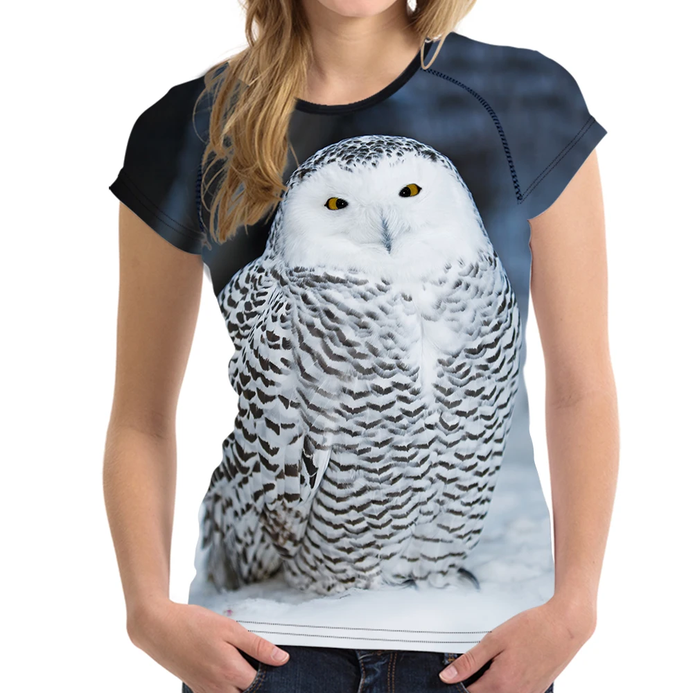 

FORUDESIGNS Kawaii Snowy Owl T-shirt Animal Bird tshirt Short Sleeved Women Female Harajuku t shirt Shirts Woman Tops clothes