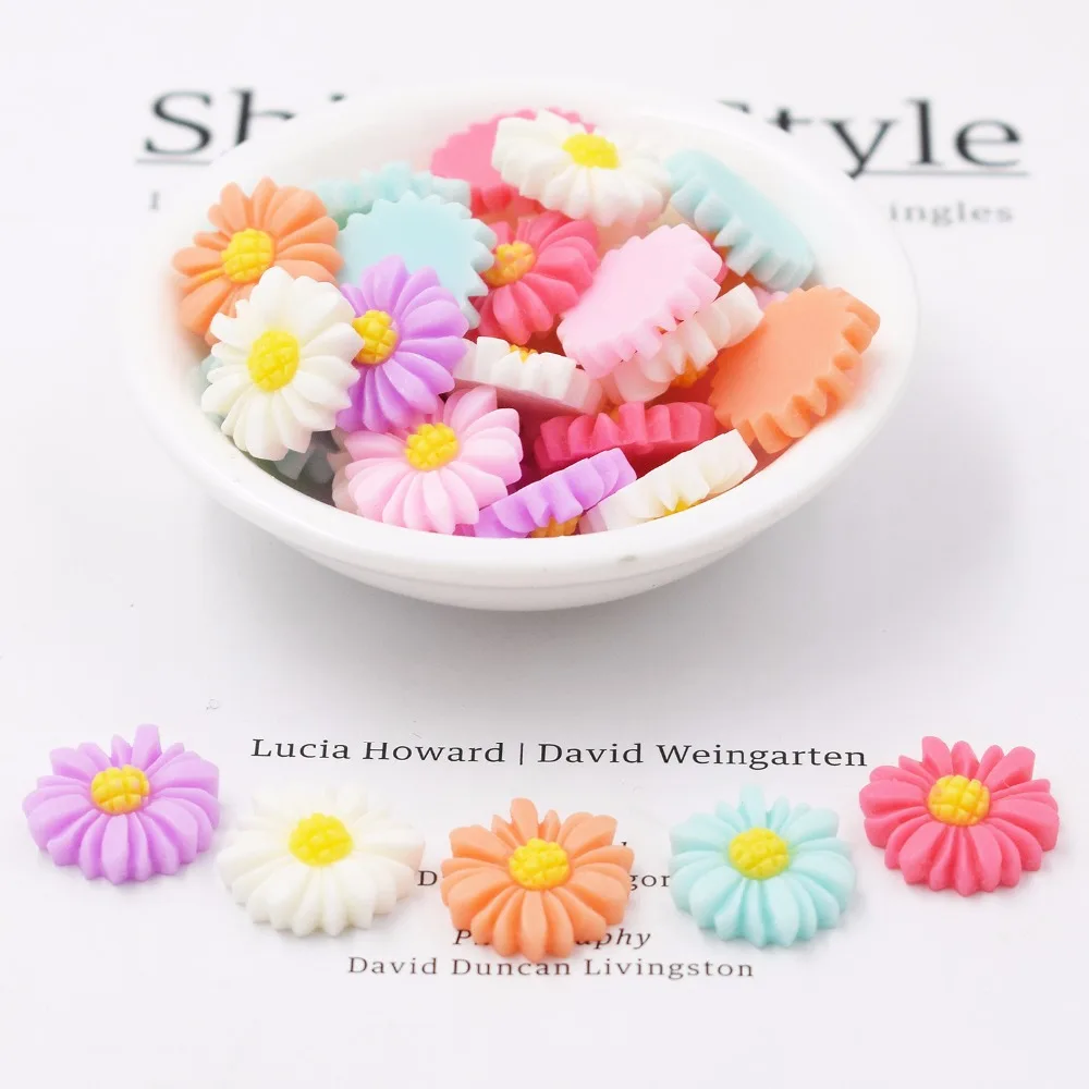 

16mm mix color Chrysanthemum Mixed Color 30pcs Flat Back Resin Cabochon Scrapbook Rose Flower Fit Phone diy beads for jewelry