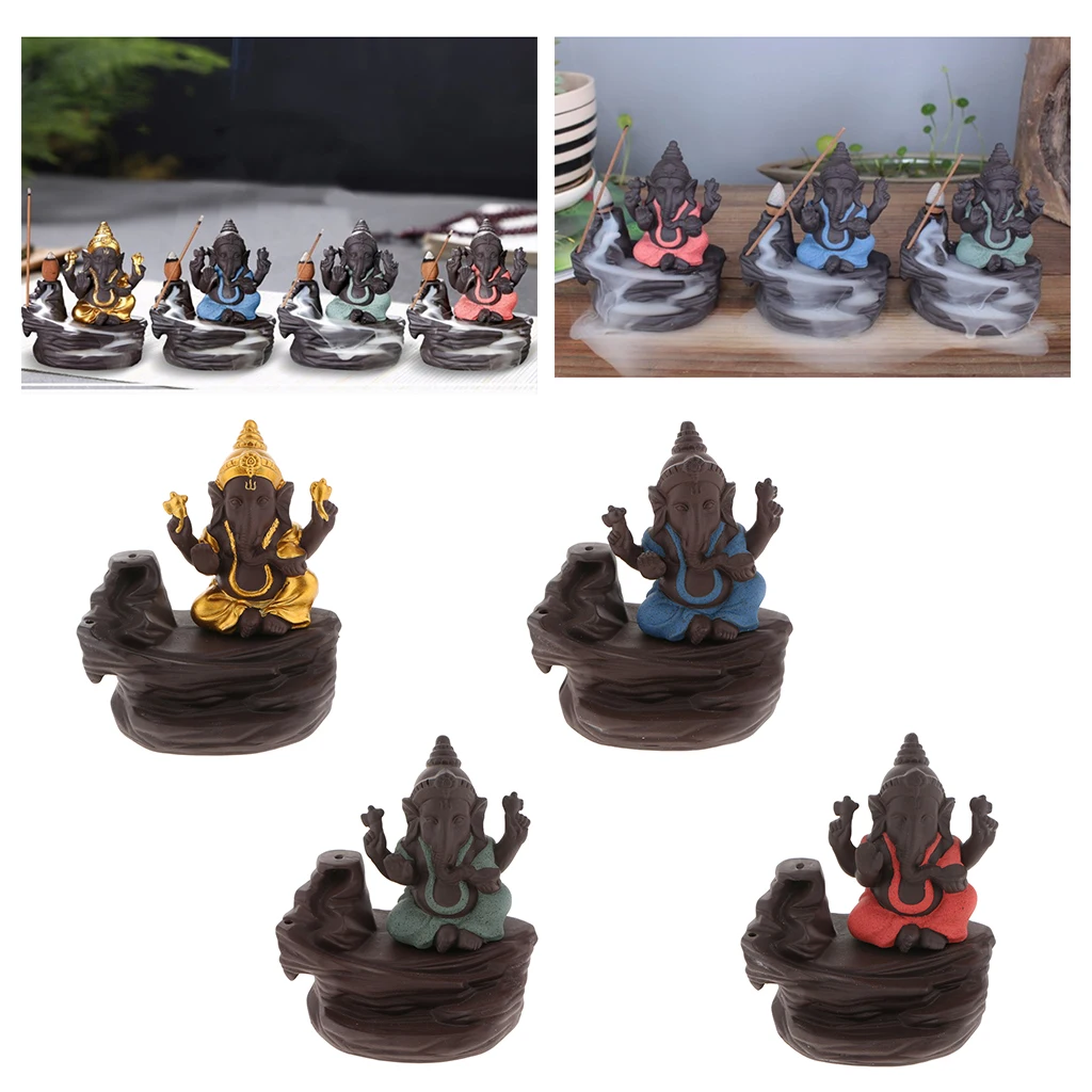 Ceramic Elephant God Incense Burner Backflow Sticks Cones Incense Censer
