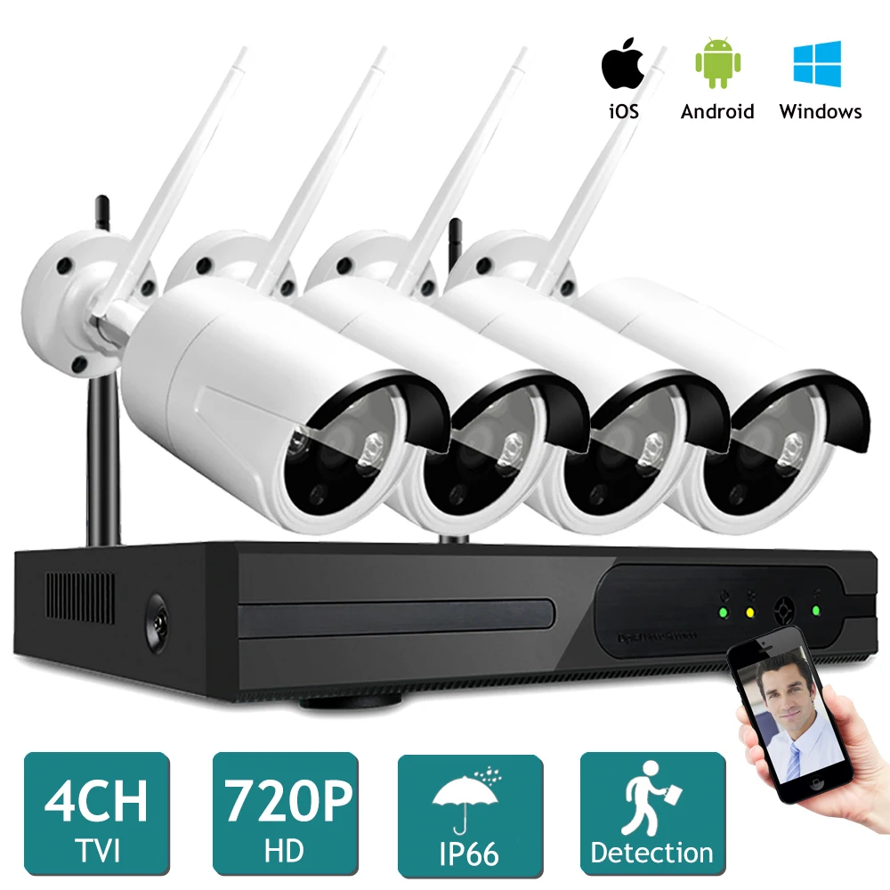 Plug and play Беспроводной безопасности Камера Системы 4CH 720 P Full HD NVR комплект 2MP
