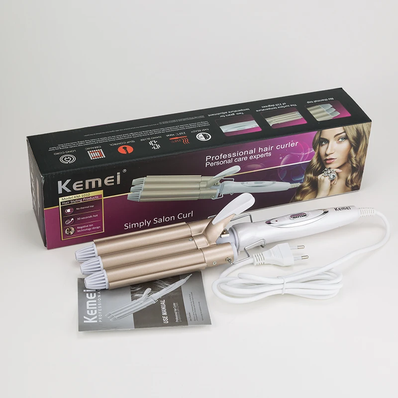 110-220 Kemei Ceramic Triple Barrel Hair Curler Professional Hair Curling Iron Waver Styling Tools Styler