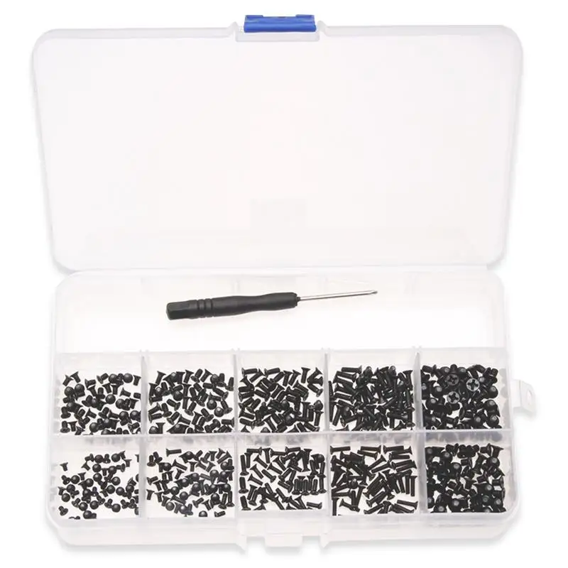 

Hot 500Pcs/Box M2/M2.5/M3 Metal Black Cross Head Screw Bolts Phillips Screws Cross Recessed Bolts With Screwdriver For Ha