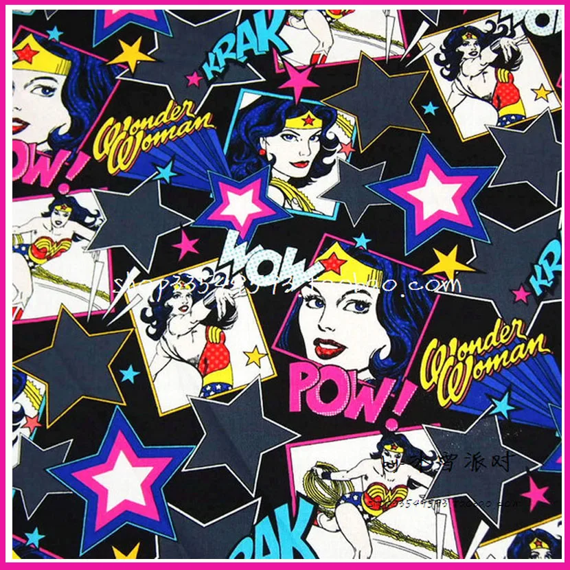 

140*50cm 1pcs Wonder Woman Print Fabric 100%Cotton Fabric Wonder Woman Printed Cotton Fabric Sewing Material Diy Woman Clothing