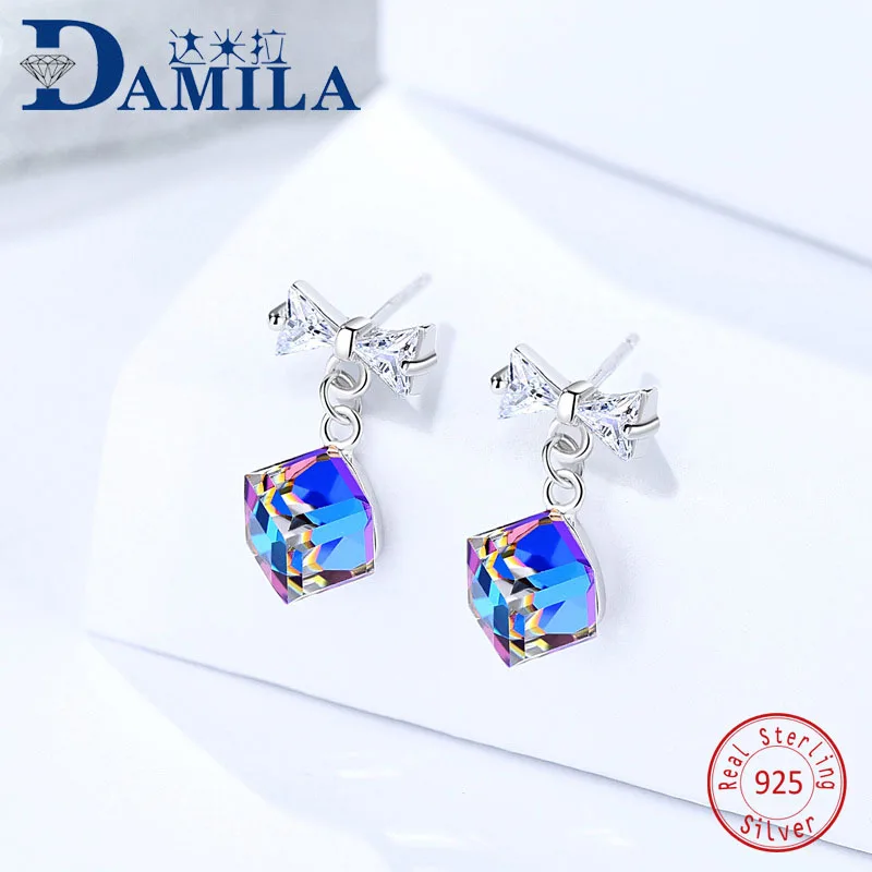 

Crystal square 925 sterling silver earings for women Silver S925 jewelry stud earrings cubic zirconia stone earing for female