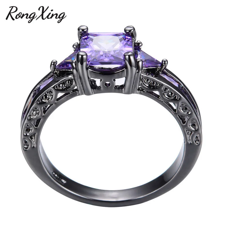 Винтажное ювелирное изделие с черным золотым покрытием, Женское Обручальное кольцо с камнем anel Princess Cut фиолетовые обручальные кольца с ленточным орнаментом RB0049