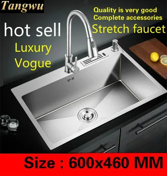 Best Free Shipping Apartment Standard Kitchen Manual Sink Single Trough Do The Dishes 304 Stainless Steel Luxury Hot Sell 600x460 MM