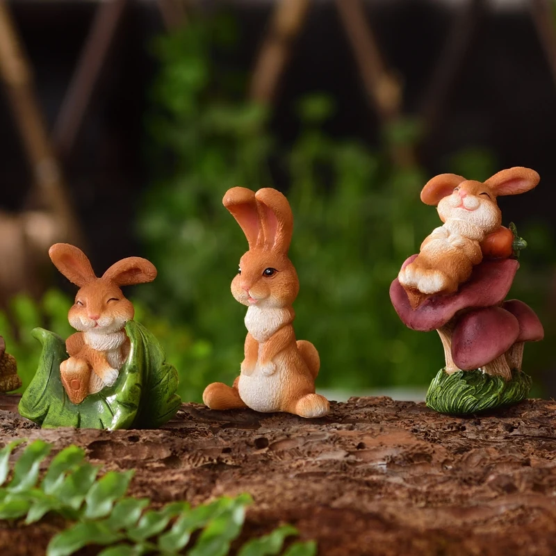 

Rural Little Rabbit Lovely Animal Resin Arts and Crafts miniature figurines Kawaii fairy garden miniatures home decoration