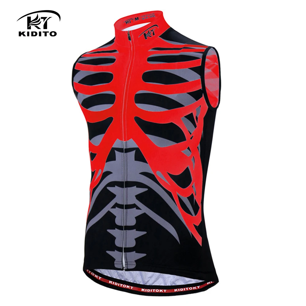 

KIDITOKT Skeleton Printing Cycling Jersey Sleeveless 208 Pro Men Bicycle Clothing Summer Men Quick Dry Polyester Sportwear