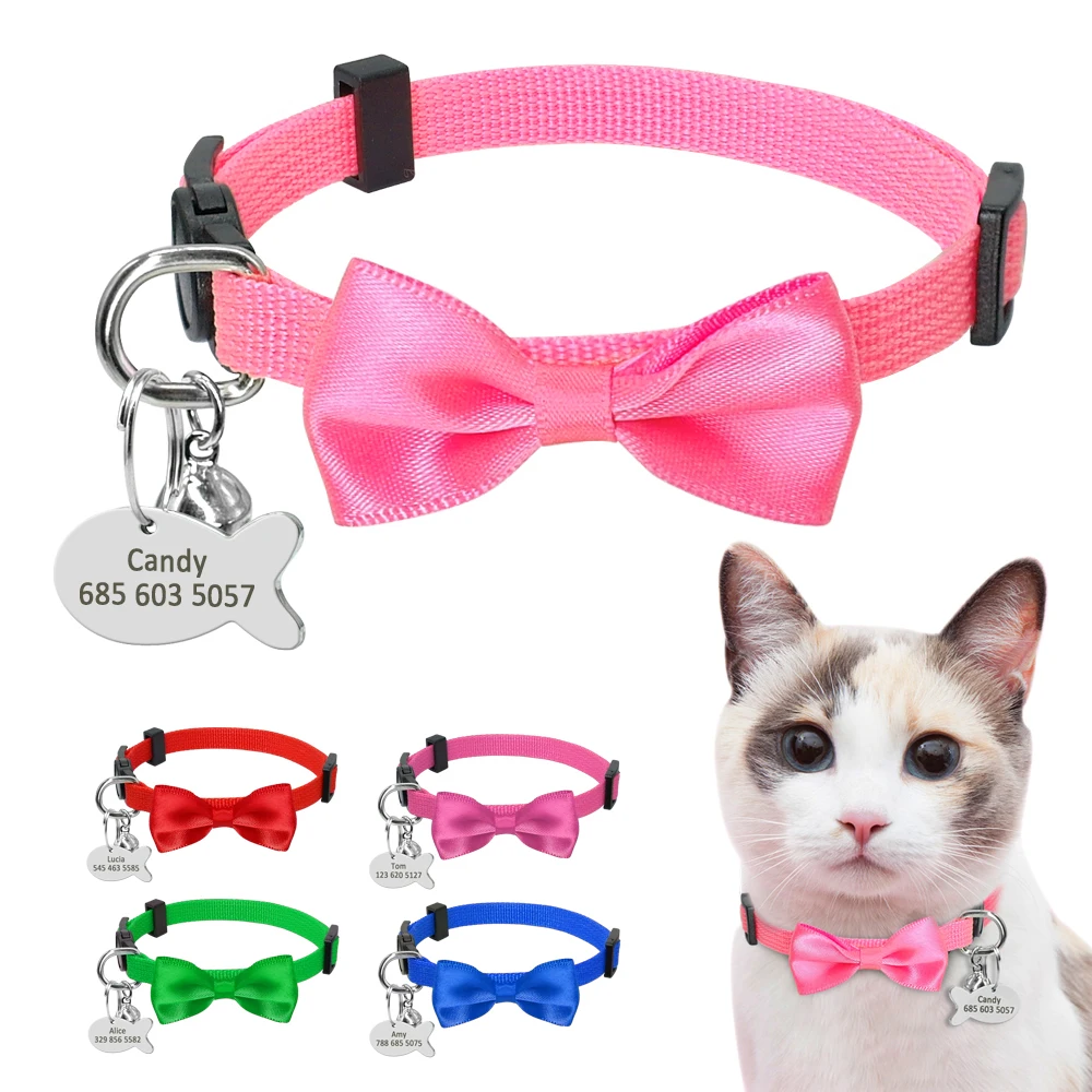 Quick Release Cat Collar Personalized Bownot Cat Dog ID ...