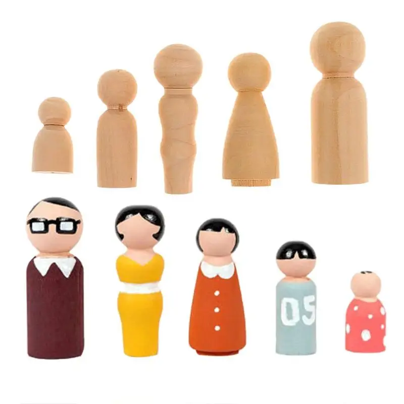 

5pcs/Set Wooden Family Peg Dolls DIY Wedding Cake Decor Kids Painted Toy