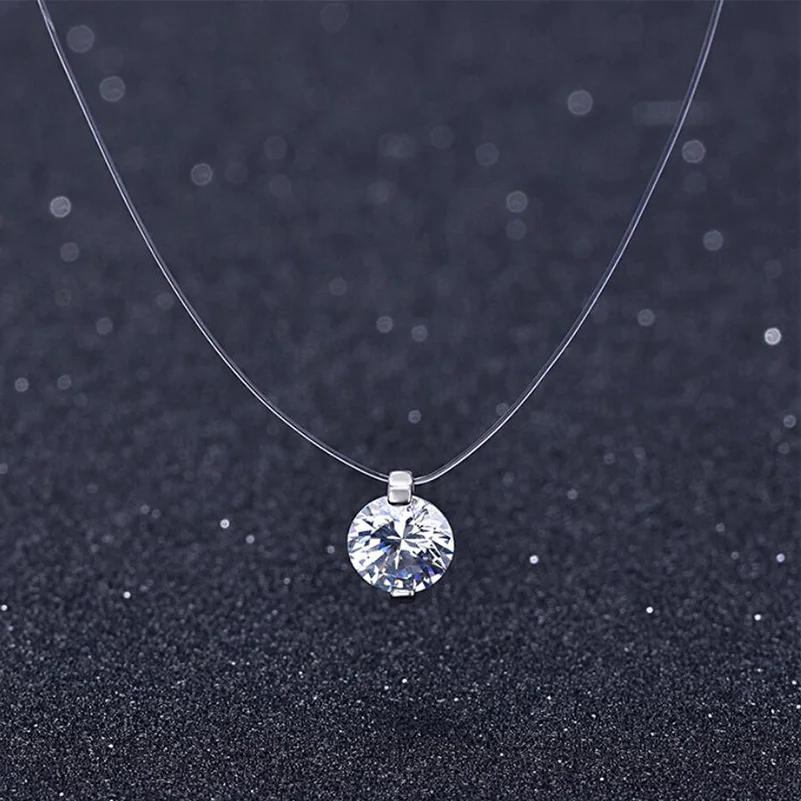 

Shuangshuo Round Invisible Fish Line Crystal Necklace Pendants Necklace Zircon Rhinestone Clavicle Choker Necklace Pendant Women