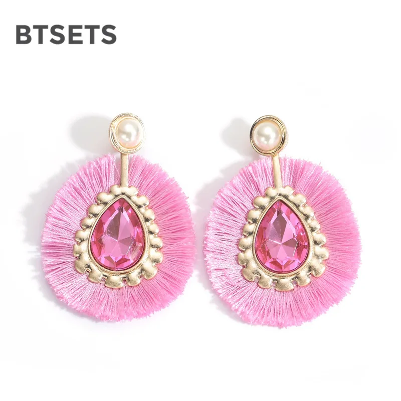 

BTSETS Bohemian Tassel Earrings For Women Round Brincos Fashion Drop Dangle Earrings Statement Wedding Jewelry Fringe Earring