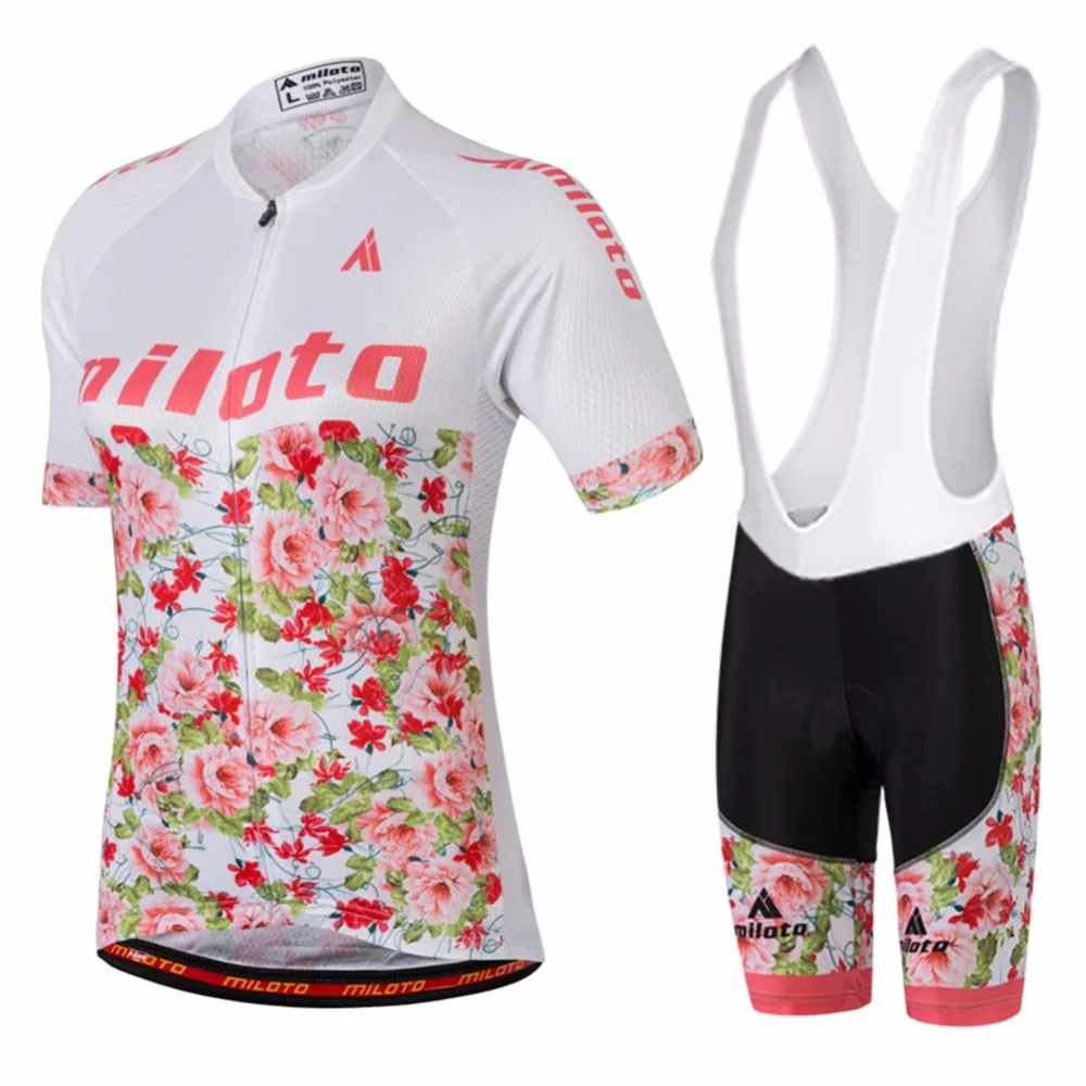 

Flower Women's Bicycle Clothing Bib Set Reflective Ropa Ciclismo Cycling Jersey Top & Bib Shorts Kit Cycling Clothing Suit