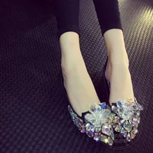 Reine Farbe Heißer Verkauf Glamour Kristall Lüften Schaffell Frauen Schuhe Wohnungen Ankunft Kleid Slip On Schuhe Stilvolle Weichen Leder