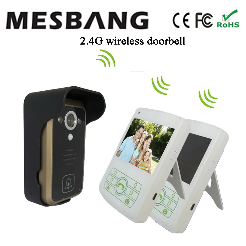 

2016 new white color 2.4G wireless motion sensor doorbell one camera two 3.5 inch monitor easy to install free shipping