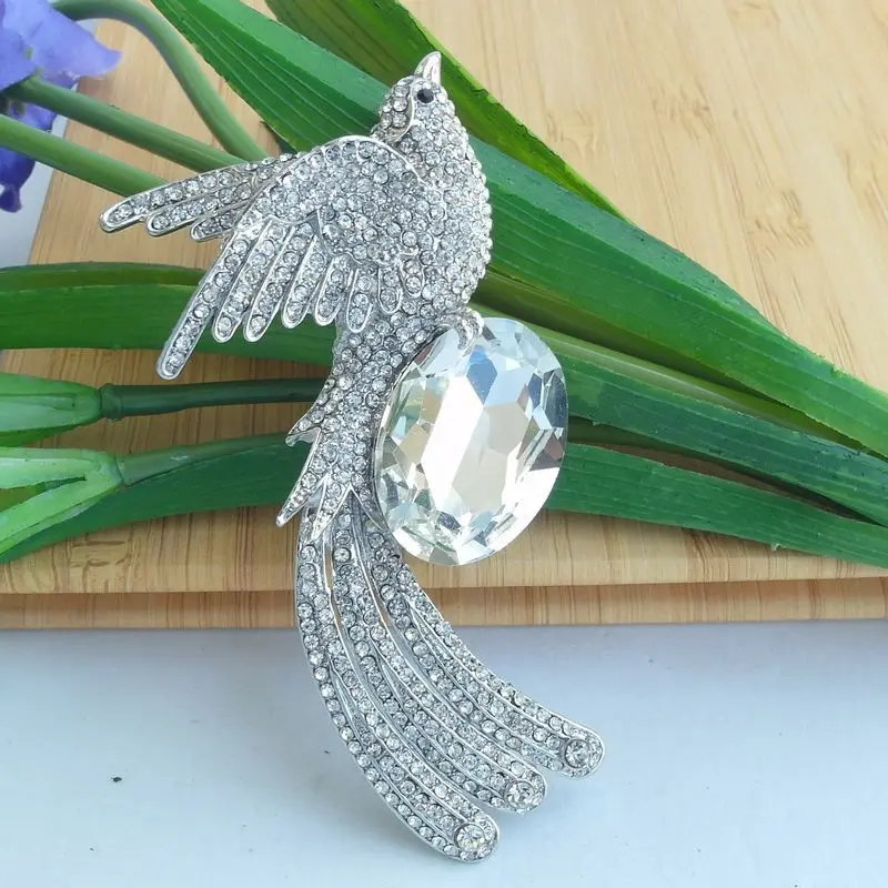 Silver tone Rhinestone Crystal Phoenix Brooch Pin, Rhinestone Animal