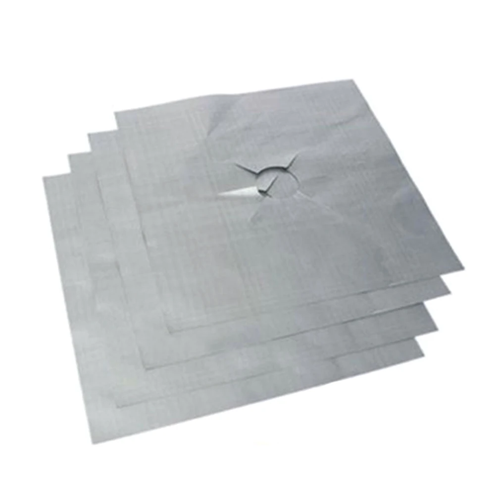 4Pcs Reusable Aluminum Foil Gas Stove Burner Cover Protector Liner