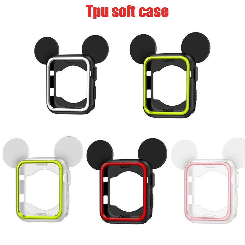 

Case For Apple Watch Band 42mm 38mm Iwatch 3 2 1 protective cover frame Replacement Silicone Protection Mickey Case